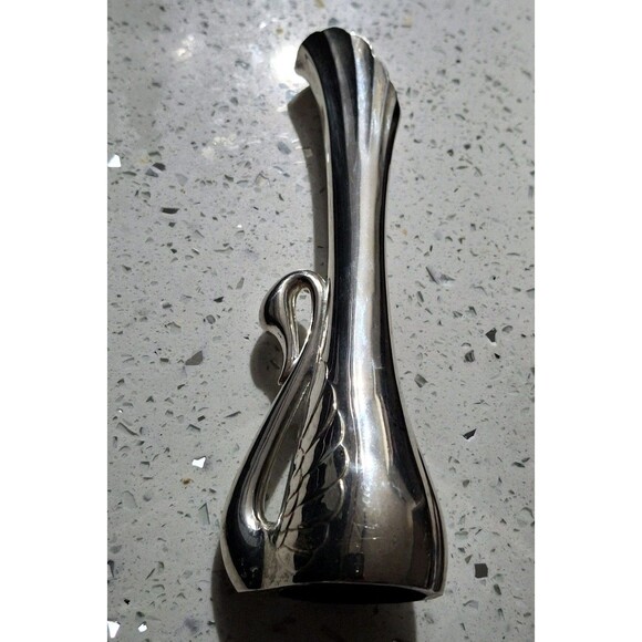 Vintage Silver Tone Swan Art Nouveau Style 7 inch Bud Vase Weighted Bottom - Picture 13 of 15